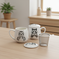 Tasse à thé en porcelaine durable avec couvercle et anse, 350 ml, style nordique, infuseur pour thé en vrac, qualité alimentaire, sans BPA, compatible lave-vaisselle et micro-ondes