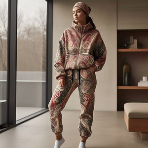 OEM cremallera Paisley sublimación chándal mujer Sudadera con capucha y pantalones de chándal Jogger conjuntos de dos piezas - Product Image 6