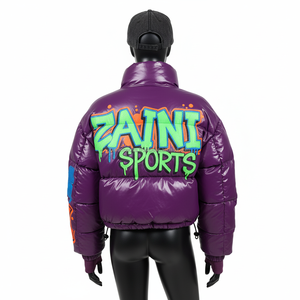 Haute qualité femmes hiver doudoune 380 GSM brillant Nylon tissu rembourrage Logo personnalisé Chenille broderie femmes bouffantes vestes - Product Image 2