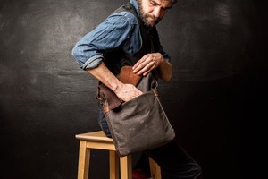 Bolso bandolera Hombre Bolso Cuero y Lona Encerada Hombro - Product Image 5