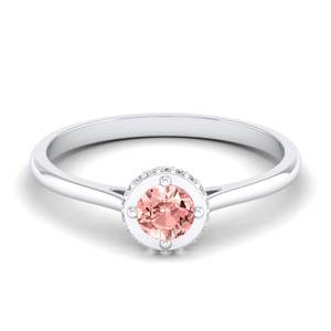 แหวนเพชรทองคำแท้ 14K 18K สีเหลือง ประดับพลอยมอร์แกไนต์ทรงกลมเจียระไนแบบรี (0.5 กะรัต) ดีไซน์วงแหวนแบบซ่อนรูปทรงรัศมี สำหรับผู้หญิง ยี่ห้อ REYES - Product Image 5