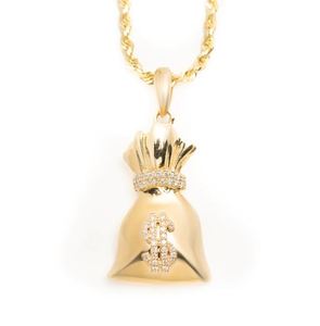 Pendentif sac à argent personnalisé, plaqué or blanc 14 carats, pendentif en argent avec moissanite véritable taille ronde, style hip-hop, breloques - Product Image 1