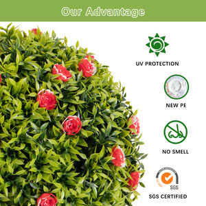 Ruopei أفضل كرة صناعية 28 من خشب البقس مع وردة حمراء معلقة على شكل زهرة ، كرة خضراء للديكور الداخلي أو الخارجي - Product Image 5