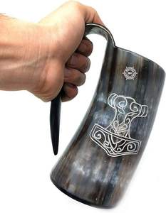 Taza para Beber de Cuerno de Búfalo, Artesanía India, Impermeable, Alta Calidad, Certificación CIQ, Nuevo Diseño, Forma Natural, Estilo Vikingo Original - Product Image 1