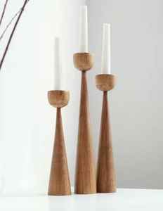 Bougeoirs pilier en bois ensemble de 3 bougeoirs rustiques pour centre de table de salon bougeoirs en bois - Product Image 2