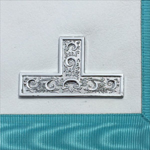 Delantal Masónico Bordado Personalizado con Cuentas, Ribete Plateado, Color Turquesa, Ecológico, de Lujo, con Insignia de Gancho y Bucle para Tela de Prendas - Product Image 5