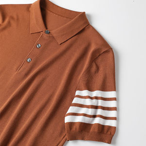 Men's Slim Fit Short Sleeve Knitted for Polo Sweater Fashionable Color <b>Blocked</b> Design Summer Stand Collar T Shirt for Winter - Product Image 6