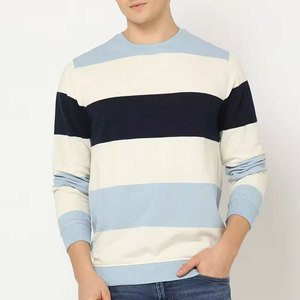 Pull en tricot rayé pour homme, col rond, coupe classique, décontracté, automne, bleu, blanc, marine - Product Image 1