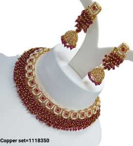 ENSEMBLE DE BIJOUX INDIENS TRADITIONNELS ET À LA MODE EN CUIVRE ENSEMBLE DE BIJOUX DE MARIAGE POUR FEMMES BOUCLES D'OREILLES ET COLLIER - Product Image 3