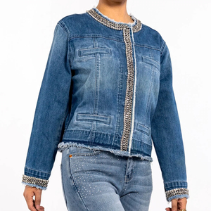 2025 personnalisé Unique Patchwork chaîne à manches longues brut respirant Vintage Jean Denim veste femmes - Product Image 5