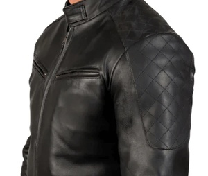 100% véritable haute rue hommes coupe ajustée veste en cuir col montant fermeture à glissière Satin doublure hiver respirant coupe-vent - Product Image 3