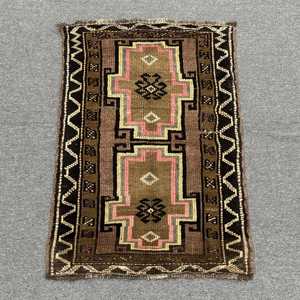 1.8x2.7 ft Small Turkish Vintage Rug, <b>Brown</b> Striped <b>Wool</b> Rug - Product Image 1