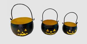 Ensemble de seaux citrouilles d'Halloween en métal, pot à fleurs décoratif en fer, pot chaudron avec poignée pour la décoration de fêtes, de jardins, de maisons et de festivals - Product Image 5