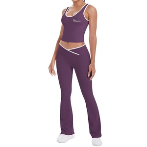 Conjunto de Yoga para Mujer, Top sin Mangas y Leggings de Cintura Alta con Corte Acampanado, Ropa Deportiva Elástica para Gimnasio y Entrenamiento, Conjunto Deportivo de Dos Piezas - Product Image 4