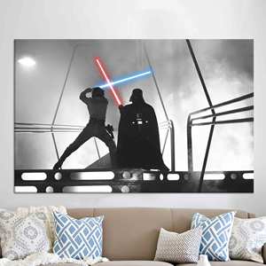 Toile imprimée Darth Vader vs Luke Skywalker - Décoration Star Wars, toile emballée - Product Image 1