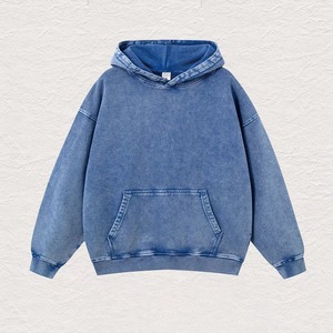 Logo personnalisé pull à capuche pour hommes lavage à l'acide en détresse pour impression bouffante broderie 3D poids lourd éponge française solide - Product Image 3
