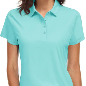 UPF 50 + de secado rápido para mujer, Golf sólido para polos, camisetas de manga corta con cuello, insignias de protección solar antibolitas de punto - Product Image 1