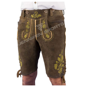 Último estilo bávaro hombres Lederhosen corto cuero de vaca gamuza botones bordados frontales cierre bolsillos delanteros con bucles para cinturón - Product Image 4