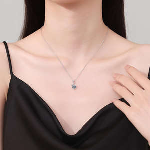 Collar de Plata de Ley S925 Japonés Coreano, Cadena de Eslabones Moderna con Colgante Simple en Forma de Corazón, Moissanita de 1 Quilate, Color D - Product Image 6