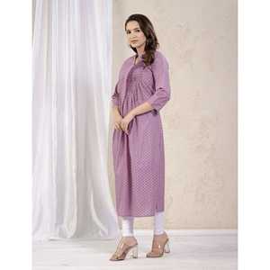 Kurti Moderno Morado con Estampado Floral, Recto, de Chifón y Rayón, Talla Grande, Largo, para Uso Diario en Verano y Fiestas - Product Image 4