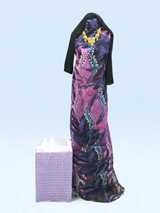 Conjunto de Vestido Swiss Dirac con Estampado Floral Negro, Morado y Gris, con Chal Negro y Garbasaar Gris Bordado - Product Image 6