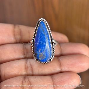 Bague fine en argent sterling 925 faite à la main, en forme de poire, avec lapis-lazuli, pour femmes, sertie de pierres, élégante, bijoux de mariage pour les fêtes - Product Image 3