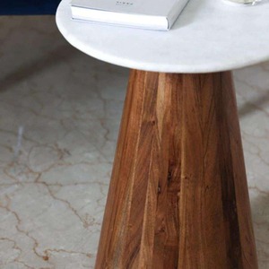 Mesa Auxiliar Portátil Decorativa Moderna con Tapa de Mármol y Patas de Madera para Muebles de Sala de Estar - Product Image 2