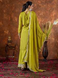 Diseñador Party Wear Look Pur Chinon Silk Top Plazzo & Dupatta Set - Product Image 4