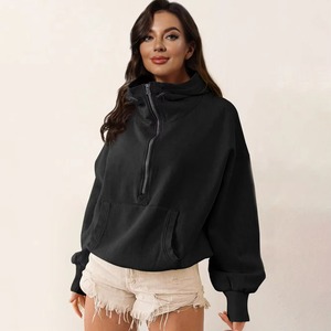 Sweat-shirt asymétrique à col montant et fermeture éclair quart de tour pour femme, avec poches, coupe ample, idéal automne-hiver - Product Image 2
