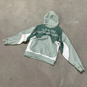 Sweat à capuche surdimensionné brodé 100% coton, épaules tombantes, style pull, col croisé thermique, ourlet côtelé, poignets côtelés pour l'hiver - Product Image 2