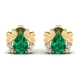 Pendientes de Botón de Oro de 14K con Diamantes Certificados por IGI, Hechos a Mano por REYES, para Mujer, Corte Pera, 1.42 Ct, Joyería con Piedras Preciosas de Esmeralda - Product Image 2