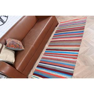 Alfombra Turca Vintage de 2.6x6.9 pies, Alfombra de Lana Azul Kilim - Product Image 4