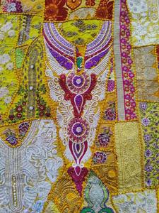 Parche indio para colgar en la pared, tapiz de retazos con bordado pesado, hilos indios hechos a mano y estrellas, decoración de pared de algodón - Product Image 3