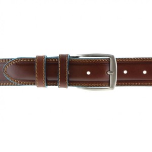 Cintura in vera pelle marrone fatta a mano italiana bordo azzurro lunghezza personalizzata 6 pz Per scatola fibbia da uomo di alta moda in lega - Product Image 3