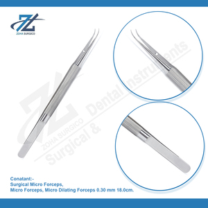 Micro fórceps, Micro fórceps de alta calidad de 18,0 cm Micro fórceps de dilatación de 0,30mm Base Instrumentos quirúrgicos básicos de acero inoxidable - Product Image 3