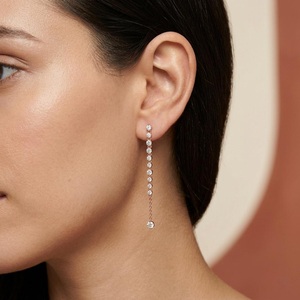 Women's 18K Yellow Gold Lab Grown <b>Diamond</b> <b>Dangle</b> <b>Earring</b> Round Brilliant Cut IGI Certified Classic Look Everyday Wear - Product Image 3