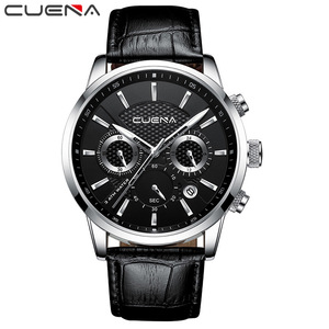 Montres pour hommes <span class=keywords><strong>CUENA</strong></span> 6805, analogiques à quartz, bracelet en cuir, chronomètre, aiguilles luminescentes, calendrier, étanches à 30 m, montres tendance pour hommes - Product Image 3