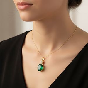 Green Onyx Oval Shape Sterling Silver Prong Setting Gold Plated Cute <b>Pendant</b> for May Birth Month Gift - Product Image 5