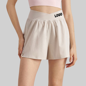 Pantalones cortos de gimnasio fluidos de cintura alta para mujer, diseño cruzado, ropa deportiva para correr, transpirable y teñida - Product Image 1