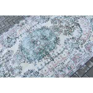 พรมตุรกีขนาด 5.4x8.7 ฟุต พรมโบราณขนาดใหญ่ พรมขนสัตว์สีเขียวลายอิคัต - Product Image 5