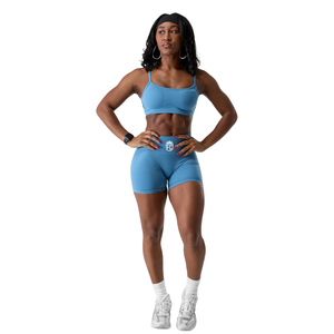 Shorts de sport pour femmes, bleus, sans couture, taille haute, extensibles, compression, entraînement, fitness, anti-fuites, shorts d'entraînement - Product Image 3