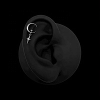 Pendiente de Titanio ASTM F136 con Diseño de Luna y Estrella, Zirconia, Rosca Interna, Parte Trasera Plana, Unisex, para Perforación de Cartílago 16G
