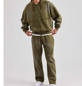 Wholesale Lightweight Custom Oversized Acid Washed <b>Distressed</b> Men Tracksuits Ripped Vintage Winter Streetwear Custom Logo OEM - Product Image 4