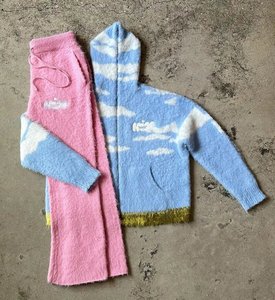 Custom Soft Touch Mohair Flared Sweatpants <b>Jacket</b> Hoodie Pant Set - Product Image 3