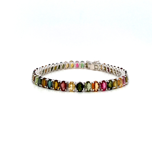 Oval Cut Genuine Multi Tourmaline Tennis <b>Bracelet</b> 925 <b>Solid</b> <b>Silver</b> Certified Stacking Wedding Gifts Party Occasion - Product Image 1