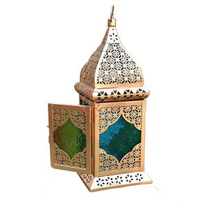 Hot selling color full glass metal lantern hanging and table product <b>moroccan</b> antique candlestick holders table decor <b>lighting</b> - Product Image 3