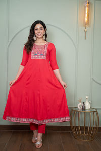 Rayon Casual Wear Floral Long Cotton Floral Printed Maxi Anarkali <b>Dress</b> for Women Beach Wear Indian & Pakistani Clothing - Product Image 3