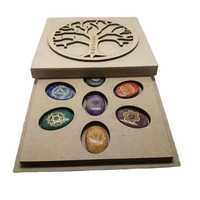 Coffret de Pierres de Reiki en Cristal Gravé des Sept Chakras Aahil, Boîte en Bois, Pierres de Guérison Reiki, Méditation Chakra - Vente Flash
