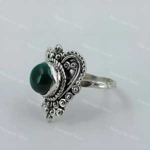 925 Sterling Silver Natural Malachite <b>Ring</b> Handmade Boho <b>Statement</b> Jewelry with Gemstone Inlay Licensed Private Brand for Women - Product Image 6