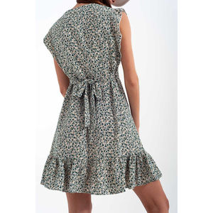 มินิเดรสแขนพองระบายลายดอกไม้เล็กๆ สีเขียว ระบายอากาศได้ดี ไซส์ XS-XXL แบบไร้สาย ดีไซน์รูชชิ่งหวานๆ สีพื้นธรรมชาติ เหมาะสำหรับใส่ในวันสบายๆ - Product Image 3